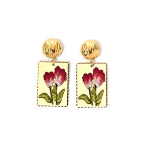 Boucles d'oreilles pendantes tendance en acier inoxydable 316L plaqué or PVD, design tulipe durable et résistant - Product Image 1