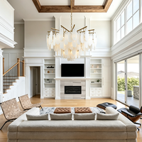 Lustre en laiton de luxe avec pierres d'albâtre espagnoles, suspension moderne en pierre naturelle pour salon, salle à manger, décoration de villa