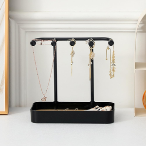 Fashion Jewelry Organizer Display Rack Stainless Steel Wooden Base American Hanging Holder Earrings Necklaces Bracelets Storage - Product Image 4