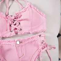 Ensemble bikini en jean sexy deux pièces pour femme, maillot de bain en denim, tenue de plage, culotte en jean, tenue de club, tenue de danse, vêtements de performance