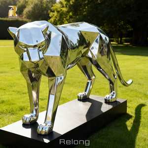 Estátua Escultural de Leopardo em Aço Inoxidável em Tamanho Real com Design Geométrico à Venda - Product Image 5