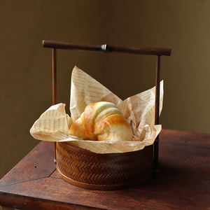 Plateau à thé en bambou fait à la main, panier de rangement rond tissé pour ustensiles de cérémonie du thé et collations, poignée violette - Product Image 2