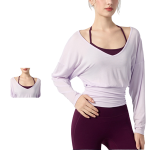 Janya Wholesale Breathable Lightweight High Quality <b>Long</b> <b>Sleeve</b> Gym Shirts Fitness Sports Blouse Skinny Deep V Neck Yoga Front - Product Image 1