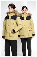 Vêtements de travail d'hiver unisexes en polyester avec col doublé de fourrure, parka thermique rembourrée mi-longue, uniforme d'entreprise sur mesure