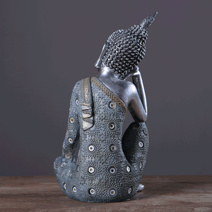 รูปปั้นพระพุทธรูปสำหรับตกแต่งบ้านงานประดิษฐ์ทำจากเรซินสีเงิน - Product Image 4