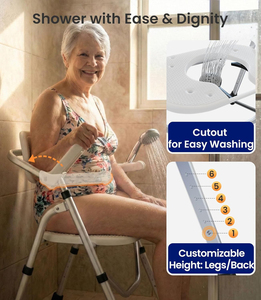 Silla de Ducha Plegable, Silla de Baño Ajustable en Forma de U con Respaldo y Brazos Abatibles para Personas Mayores y con Discapacidad - Product Image 5