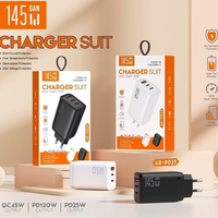 Adaptor Daya Pengisian Cepat USB-C 3 Port 145W EU/US Plug, Pengisi Daya Cepat Ponsel USB Type C, Charger Dinding PD Type-C 145W