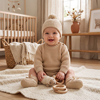 Offre Spéciale Mimixiong – Ensemble 3 pièces pour nouveau-né en coton Oeko-Tex : adorable barboteuse, chapeaux à pompon et chaussons mignons