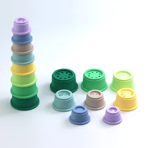 Bpa मुक्त सिलिकॉन 8 Pcs Macaron रंग घोंसले के शिकार कप जल्दी शैक्षिक Toddlers के स्टैकिंग खिलौना बच्चे बच्चे 6-12 के लिए महीने