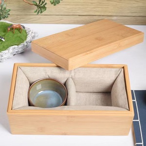 Caja de regalo para tazas Jianzhan de bambú y madera, forrada con lino y esponja, caja rectangular de bambú con compartimentos, caja de almacenamiento. - Product Image 2