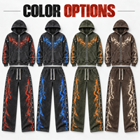 Ensemble sweat à capuche zippé et pantalon IKDEER personnalisé, motif flamme, détails œillet, tenue deux pièces pour homme, idéal pour le quotidien et le streetwear