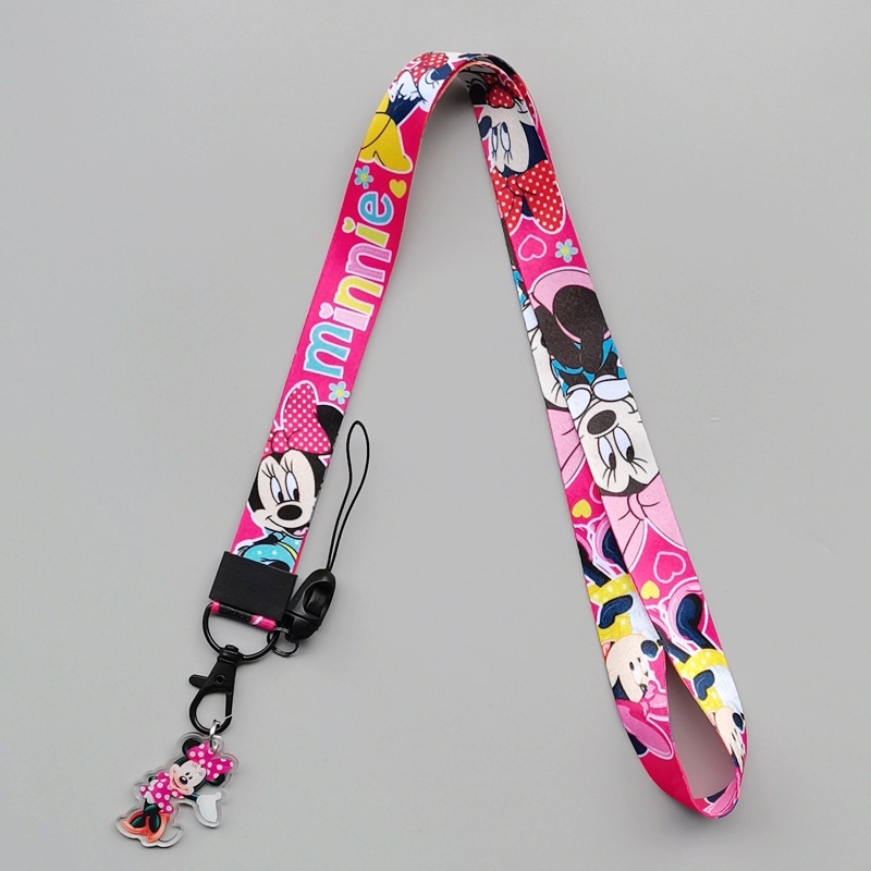Cute Cartoon Minnie Mickey Satin Lanyard Handy Mobile Phone Card Holder with Wide Flat Braided Belt Heat Transfer Pendant Badge Image 3