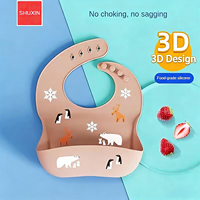 Bavoir pour bébé en silicone épaissi, bavoir de dîner pour bébé, serviette absorbante, motif animal 3D stéréoscopique, réutilisable, imperméable