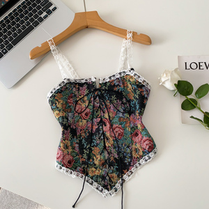 Zomer Mouwloze Vintage Kant <span class=keywords><strong>Blouses</strong></span> Dames Bloemige Kant Shirts Dames Retro Tops Kleding Dames Groothandel - Product Image 2