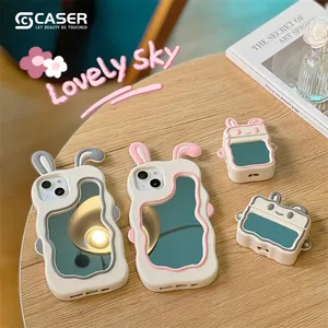 Karikatur niedlich 3D Hase Welle Make-up-Spiegel Telefon Schale Designer Hautgefühl Silikon Damen Handyhülle für Iphone 15 14 13