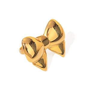 Bowknot Shape Gold Tone Open <b>Ring</b> For Party Unisex Fashion Jewelry - Product Image 1