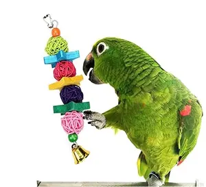 OF 7Pcs Hammock Swing Bell String Rattan Bird Toy Set Bite Parrot Cage Toys Bird Toys Bells For Small Parakeets Cockatiels