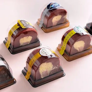 좋은 품질의 케이크 포장 상자 베이킹 스위스 타이거 스킨 롤 일회용 용기 반원형 과자 케이크 플라스틱 물집 상자