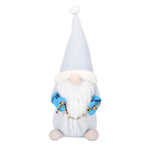 Ice Blue Hat Christmas Gnome Plush Doll Holding String <b>Light</b> Garland <b>Branch</b> for Winter Wonderland Window Decor Bulk - Product Image 1
