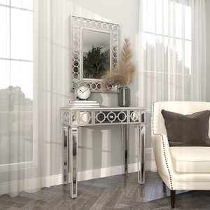 Meubles de maison en verre Table <span class=keywords><strong>console</strong></span> <span class=keywords><strong>moderne</strong></span> à miroir gris avec tiroir simple - Product Image 1