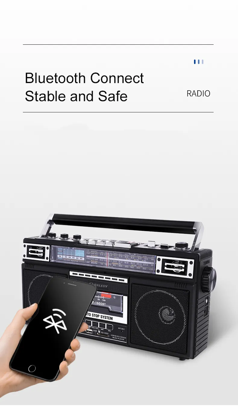 Vofull-Cassette grabadora con Radio para ancianos y estudiantes, dispositivo portátil de cuatro bandas, con Bluetooth, USB y SD