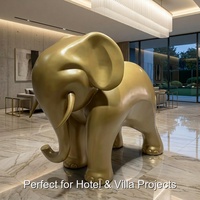 Escultura Abstracta Moderna de Elefante Dorado Pintado, Escultura de Metal Personalizada de Acero Inoxidable Grande para Jardín u Hotel