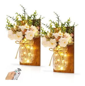 2 Set künstliche Blumen mit LED-Lichterketten Einmach glas Wand lampen LED-Blumen Lichter für Home Wall Küche Schlafzimmer Badezimmer Dekor