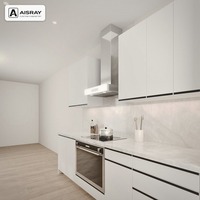 Meuble de cuisine stratifié au design minimaliste, aménagement en U, rangement par tiroirs, boîtes en panneaux mélaminés et unités modulaires