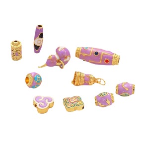 Perles Dzi en émail ancien style tibétain, motif gouttelette, mantra à six syllabes, perles intercalaires gourd violettes, accessoires de bijoux DIY - Product Image 5