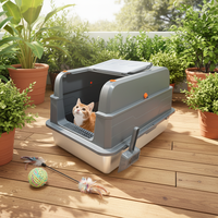 Bac à litière pour chat en acier inoxydable surdimensionné, design ouvert, facile à nettoyer, forme carrée pour chats