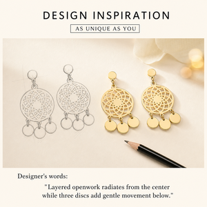 Pendientes de disco calados de acero inoxidable chapados en oro de 14K al vacío, con tres colgantes de 36 mm, joyería - Product Image 5