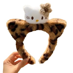 Nuevo lindo Europeo Americano dibujos animados orejas de gato leopardo felpa banda para el cabello mujer acetato lavado cara maquillaje diadema niños lazo pelo - Product Image 5