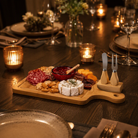 Planches à découper en bois naturel pour cuisine, sûres pour les aliments, avec ensemble couteau et fourchette pour steak, nouveauté en bambou, pour service de gâteaux de mariage