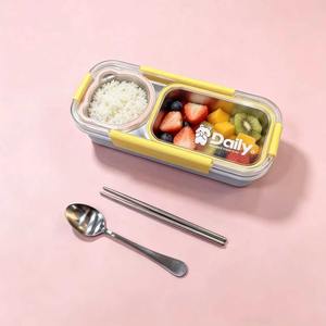 Boîte à lunch en acier inoxydable 304 à compartiments indépendants et hermétiques, grande capacité, qualité alimentaire, avec cuillères et baguettes - Product Image 4