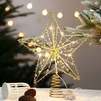 Maßgefertigter Pentagramm-Schmuckstern aus Schmiedeeisen für Weihnachtsbäume mit 10 LED-Lampen, Festliche Baumspitzen-Dekoration