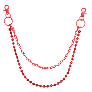 Cadena de cintura roja de doble capa con cuentas para jeans, estilo punk, cadena corporal de plástico, accesorio de uso diario. - Product Image 5