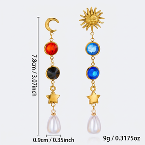 Pendientes Asimétricos de Sol y Luna al por Mayor de SongYi, Pendientes Largos con Borlas de Cristal de Zirconia Coloridos para Mujer - Product Image 6