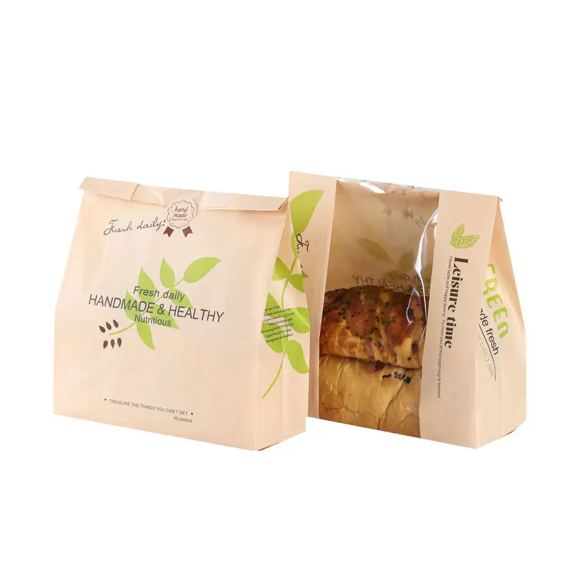 Embalaje de alimentos personalizado, bolsa de pan de papel Kraft marrón, a prueba de grasa, venta al por mayor