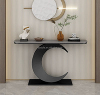 Table console moderne en métal pas chère avec miroir, design demi-lune, plateau en marbre pour salon et hôtel, fabriquée en Chine