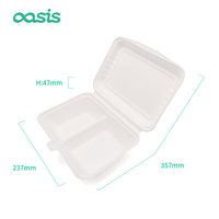 Oasis Boîte à lunch jetable écologique de 9 pouces, étanche et sûre pour les assiettes, nouveau design à charnière, bagasse de camping à 2 compartiments