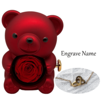 Boîte à bijoux en plastique rouge classique en forme d'ours rotatif, personnalisée avec impression offset et gravure en forme de cœur pour la Saint-Valentin