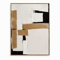 Peinture murale abstraite géométrique Japandi à bords rigides noir, blanc et beige sur toile pour salon, décoration contemporaine