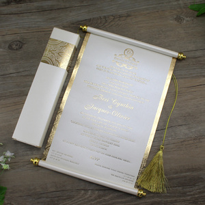 การ์ดเชิญงานแต่งงานแบบม้วนกระดาษลายพระราชบัญชีใหม่ล่าสุด พร้อมพู่ห้อย และการ์ดแต่งงานสีเบจ พร้อมเมนูการ์ดพิมพ์ลายทอง - Product Image 3
