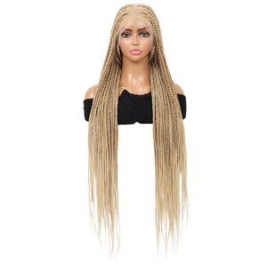 BRAIDWIGQUEEN 36 "큰 매듭없는 땋은 가발 아기 머리 패션 컬러 360 전체 레이스 가발 #27/613 - Product Image 1