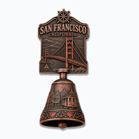 Aimant de réfrigérateur en forme de cloche souvenir de San Francisco, Californie, avec pont Golden Gate en relief 3D, finition cuivre antique