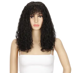 Rebecca longa encaracolada peruca com franja, cabelo longo vintage com franja encaracolada peruca sintética para mulheres uso diário festa