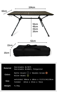 Table pliante légère réglable en hauteur avec logo personnalisé, en aluminium, portable pour pique-nique et camping en extérieur - Product Image 3