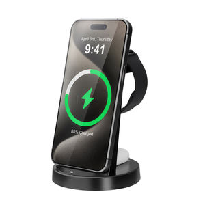 Soporte de <span class=keywords><strong>cargador</strong></span> inalámbrico magnético para teléfono 3 en 1 Estación de carga inalámbrica para teléfono Base de carga inalámbrica con <span class=keywords><strong>Airpods</strong></span> LED - Product Image 2