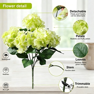 Ramos <span class=keywords><strong>de</strong></span> Hortensias Artificiales Realistas <span class=keywords><strong>de</strong></span> 5 Cabezas, Color Blanco y Verde, para Graduación, Pascua, <span class=keywords><strong>Bodas</strong></span>, Hogar, Fiestas, Mesa, Jardín, Venta al Por Mayor - Product Image 2
