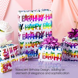 Happy Birthday Wrapping Paper Roll 17 Inch X 16.5 Feet Colorful Foil Rainbow Pattern Single Side Gift <b>Wrap</b> - Product Image 4